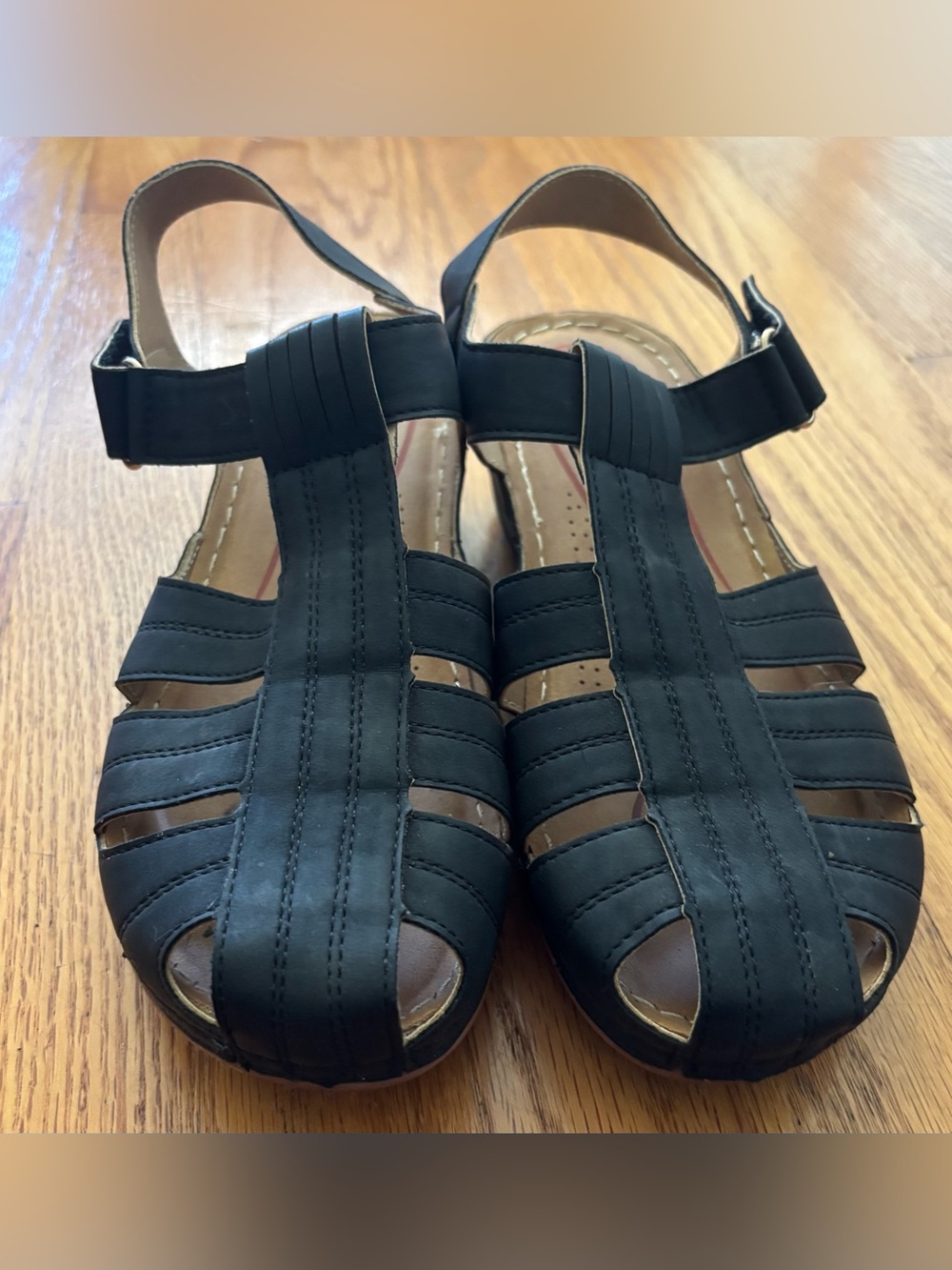 Fisherman Sandal Women’s EU 39/US 8.5 Black Wedge Comfy Shoe Slingback Hook Loop